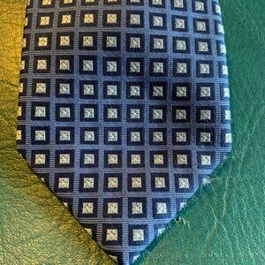 Tommy Hilfger Men Silk Tie Navy Geometric Check USA Necktie Designer Wedding